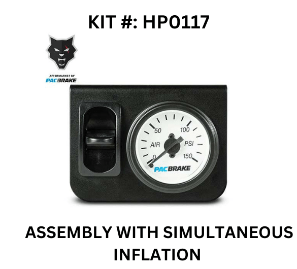 Black and white photo of a gauge showing 'Assembly with Simulated Inflation' for Pacbrake's KIT HP0117 model